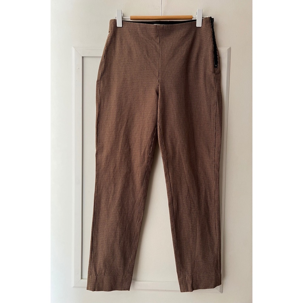 Everlane Women Brown Houndstooth Side Zip Slim Fit Trousers Pants Size 2